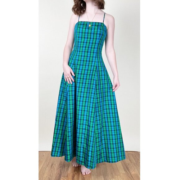 Vintage Plaid Gown Maxi Dress Princess Formal Dance Prom Gala Evening Wear Fancy - Picture 4 of 8